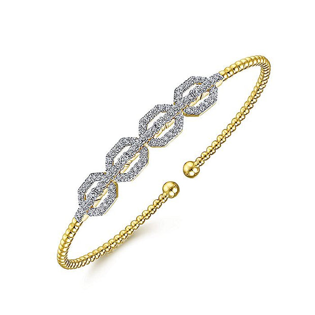 Gabriel & Co. BG4229-62Y45JJ 14K Yellow Gold Bujukan Cuff Bracelet with Diamond Pave Links in size 6.25