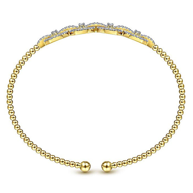 Gabriel & Co. BG4229-62Y45JJ 14K Yellow Gold Bujukan Cuff Bracelet with Diamond Pave Links in size 6.25