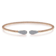 Gabriel & Co. BG4230-62K45JJ 14K Rose Gold Bujukan Bead Cuff Bracelet with Diamond Pavé Teardrops