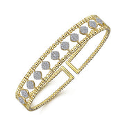 Gabriel & Co. BG4232-62Y45JJ 14K Yellow Gold Bujukan Cuff Bracelet with Pave Diamond Connectors in size 6.25