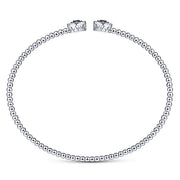 Gabriel & Co. BG4244-62W45SA 14K White Gold Bujukan Bead Cuff Bracelet with Sapphire and Diamond Halo Caps