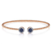 Gabriel & Co. BG4244-65K45SA 14K Rose Gold Bujukan Bead Cuff Bracelet with Sapphire and Diamond Halo Caps