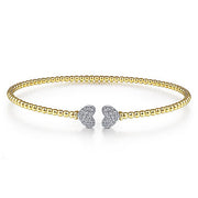 Gabriel & Co. BG4253-62M45JJ 14K Yellow Gold Bujukan Split Cuff Bracelet with White Gold Pavé Diamond Hearts