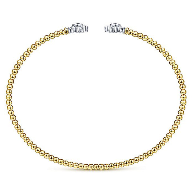 Gabriel & Co. BG4254-62M45JJ 14K White&Yellow Gold Bujukan Split Cuff Bracelet with Diamond Flowers