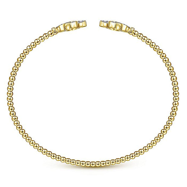 Gabriel & Co. BG4256-62Y45JJ 14K Yellow Gold Bujukan Split Cuff Bracelet with Diamond Flower Caps