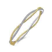Gabriel & Co. BG4307-62M45JJ 14K Yellow-White Twisted Rope and Diamond Bangle Bracelet