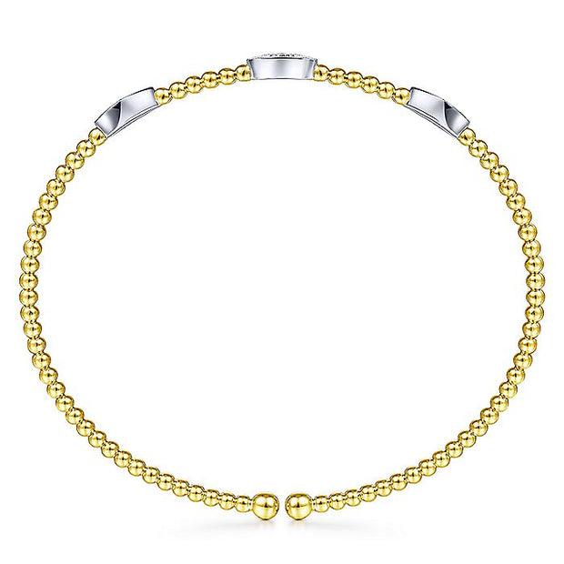 Gabriel & Co. BG4437-62M45JJ 14K White-Yellow Gold Bujukan Bead Cuff Bracelet with Diamond Filled Marquise Stations