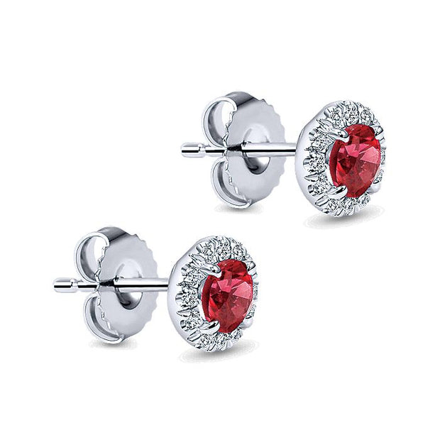 Gabriel & Co. EG11602W45RA 14K White Gold Round Diamond Halo Ruby Stud Earrings