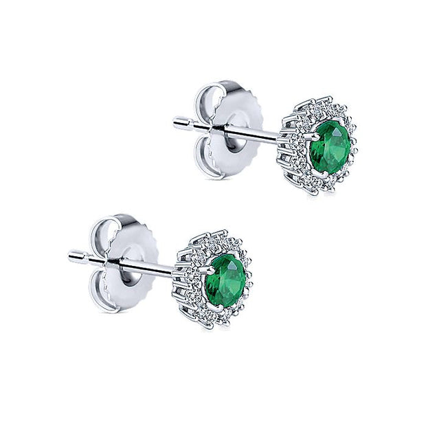 Gabriel & Co. EG11819W45EA 14K White Gold Emerald and Diamond Halo Stud Earrings