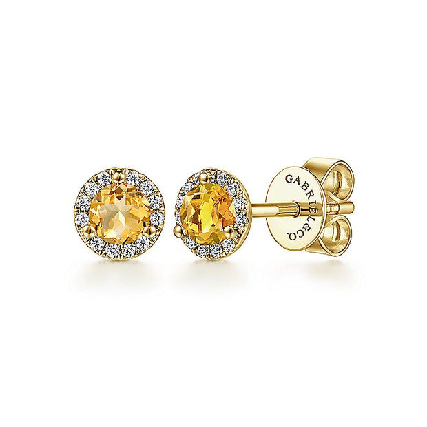 Gabriel & Co. EG12372Y45CT 14K Yellow Gold Round Halo Citrine and Diamond Stud Earring
