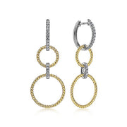 Gabriel & Co. EG14277M45JJ 14K White-Yellow Gold Twisted Rope and Diamond Open Circle Huggie Drop Earrings