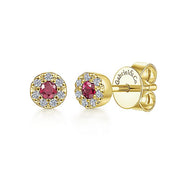 Gabriel & Co. EG9682Y45RA 14K Yellow Gold Diamond Halo Ruby Stud Earrings