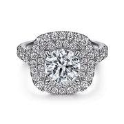 Gabriel & Co. ER10754R8W44JJ 14K White Gold Round Double Halo Diamond Engagement Ring