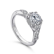 Gabriel & Co. ER11828R4W44JJ Vintage Inspired 14K White Gold Round Halo Diamond Engagement Ring