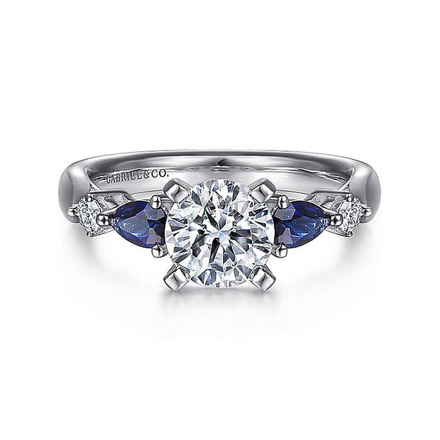 Gabriel & Co. ER6002W44SA 14K White Gold Round Five Stone Sapphire and Diamond Engagement Ring