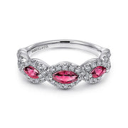 Gabriel & Co. LR50257W45RA 14K White Gold Twisted Diamond Rows and Ruby Marquise Stones Ring