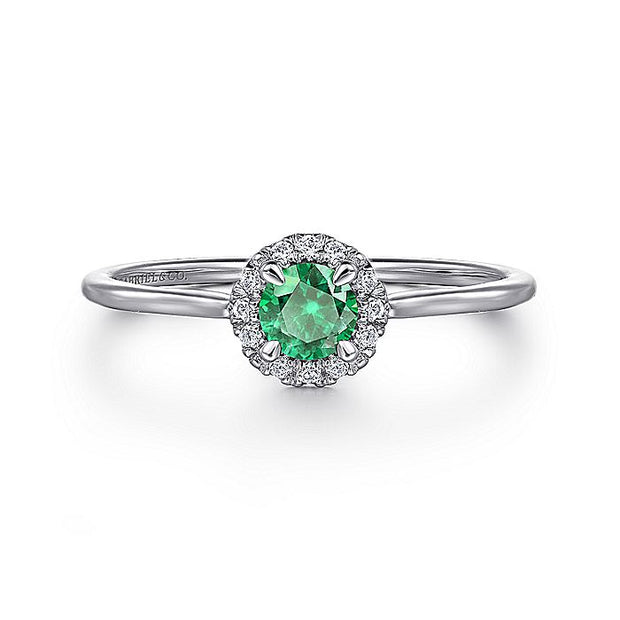 Gabriel & Co. LR51264W45EA 14K White Gold Emerald and Diamond Halo Promise Ring