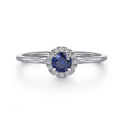 Gabriel & Co. LR51264W45SA 14K White Gold Blue Sapphire and Diamond Halo Promise Ring