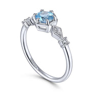 Gabriel & Co. LR51601W45BT 14K White Gold Hexagonal Blue Topaz Diamond Ring