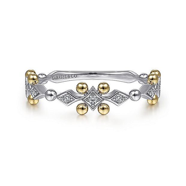 Gabriel & Co. LR51612M45JJ 14K Yellow-White Gold Beaded Diamond Stackable Ring