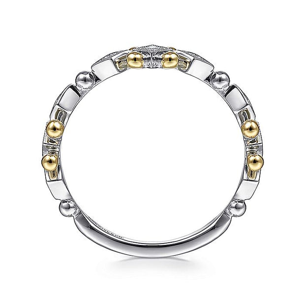 Gabriel & Co. LR51612M45JJ 14K Yellow-White Gold Beaded Diamond Stackable Ring