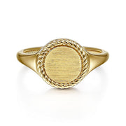 Gabriel & Co. LR51829Y4JJJ 14K Yellow Gold Round Signet Ring with Twisted Rope Frame
