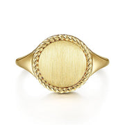 Gabriel & Co. LR51879Y4JJJ 14K Yellow Gold Round Signet Ring with Twisted Rope Frame
