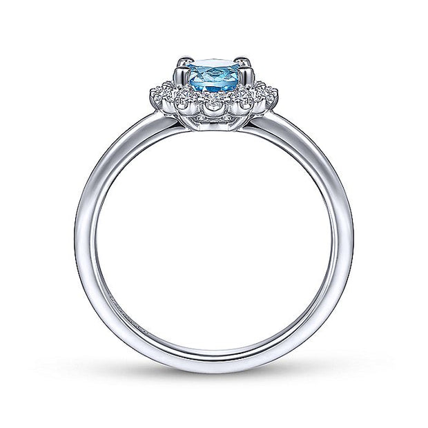 Gabriel & Co. LR52024W45BT 14K White Gold Round Blue Topaz and Diamond Halo Ring