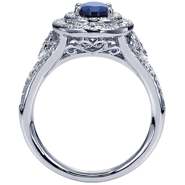 Gabriel & Co. LR6624W44SA 14K White Gold Oval Sapphire and Double Halo Diamond Ring