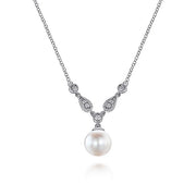 Gabriel & Co. NK1420W45PL 14K White Gold Cultured Pearl and Diamond Accent Necklace