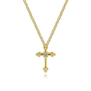 Gabriel & Co. NK1695Y45JJ 14K Yellow Gold Beaded Diamond Cross Pendant Necklace
