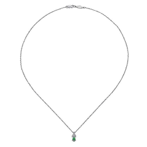 Gabriel & Co. NK2070W45EB 14K White Gold Emerald and Diamond Teardrop Pendant Necklace