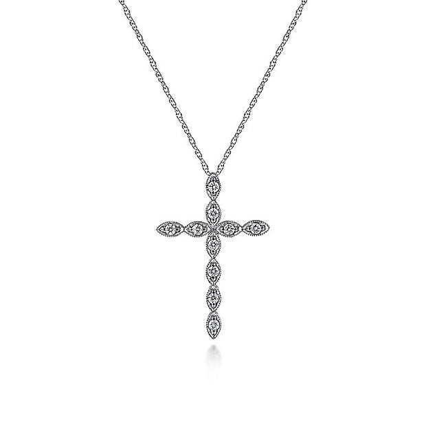 Gabriel & Co. NK2211W45JJ 14K White Gold Segmented Diamond Cross Necklace