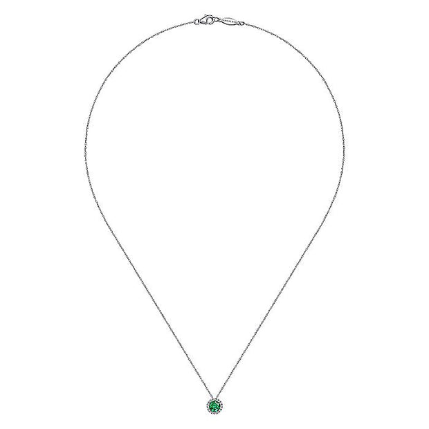 Gabriel & Co. NK2824W45EA 14K White Gold Emerald and Diamond Halo Pendant Necklace