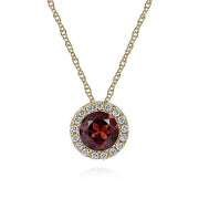 Gabriel & Co. NK2824Y45GN 14K Yellow Gold Garnet and Diamond Halo Pendant Necklace
