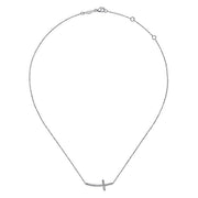Gabriel & Co. NK4346W45JJ 14K White Gold Sideways Curved Diamond Cross Necklace