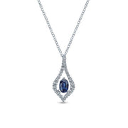 Gabriel & Co. NK4455W45SA 14K White Gold Floating Oval Sapphire Diamond Pendant Necklace