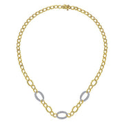 Gabriel & Co. NK6090M45JJ 14K Yellow-White Gold Oval Chain Link Necklace with Diamond Pavé