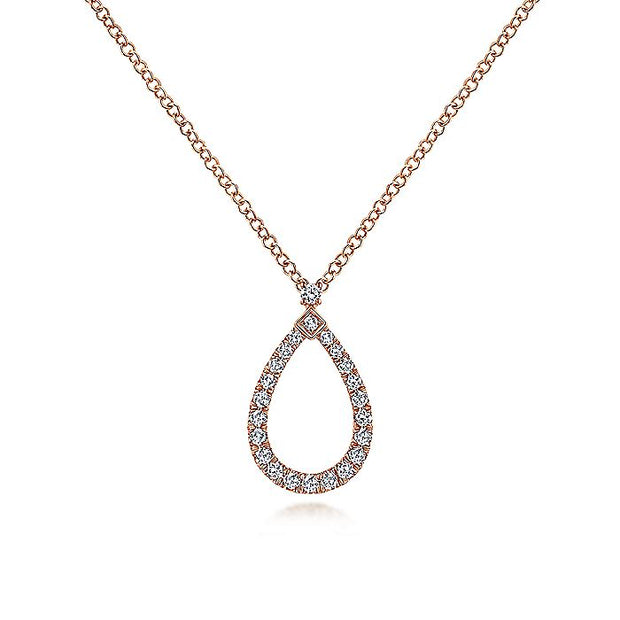Gabriel & Co. NK6134K45JJ 14K Rose Gold Teardrop Diamond Pendant Necklace