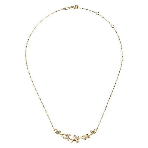 Gabriel & Co. NK6201Y45JJ 14K Yellow Gold Floral Branch Diamond Necklace