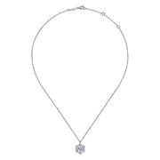 Gabriel & Co. NK6213W44JJ 14K White Gold Round Diamond Pendant Necklace with Baguette and Round Hexagonal Halo