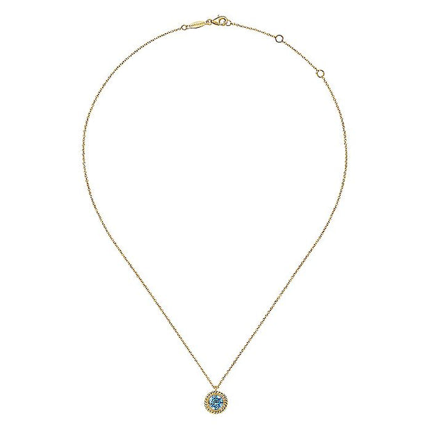 Gabriel & Co. NK6345Y4JBT 14K Yellow Gold Round Blue Topaz and Twisted Rope Pendant Necklace