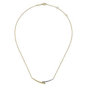 Gabriel & Co. NK6362M45JJ 14K Yellow-White Gold Diamond By-Pass and Bujukan Bead Curved Bar Necklace with Butter Cup Setting in size 17.5 inch