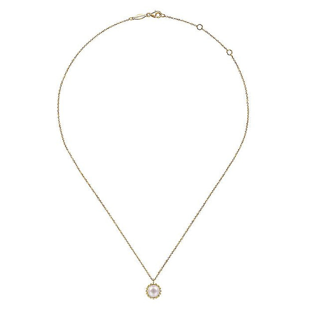 Gabriel & Co. NK6412Y4JPL 14K Yellow Gold Round Pearl Pendant Necklace with Bujukan Beaded Frame