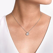 Gabriel & Co. NK6437W45PL 14K White Gold Round Pearl Pendant Necklace with Diamond Halo Swirl