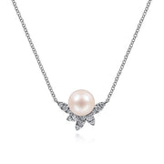 Gabriel & Co. NK6439W45PL 14K White Gold Pearl and Diamond Necklace