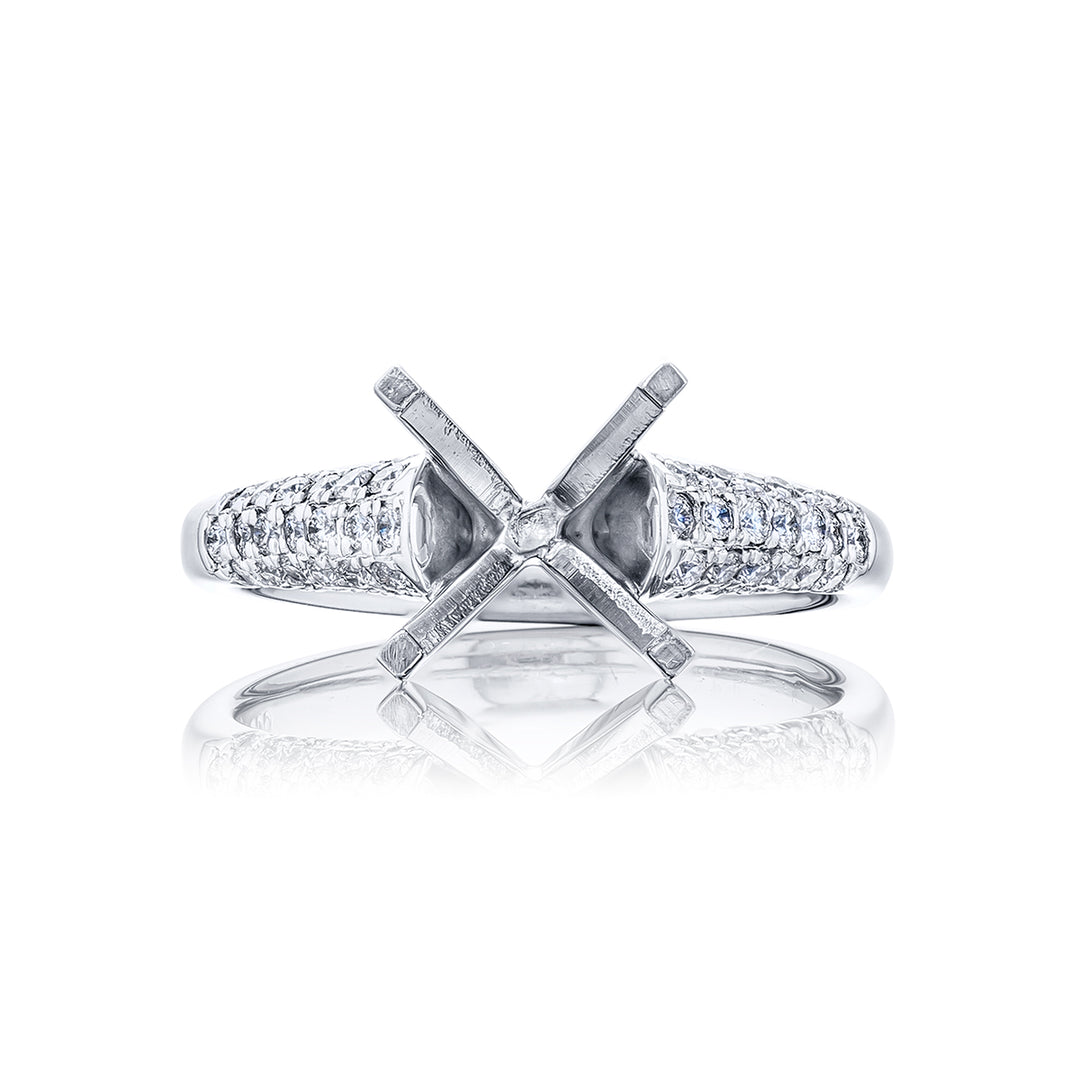 Beautiful diamond semi-mount featuring round diamonds in a 3 sided micro pave setting. Handcrafted in pure platinum.