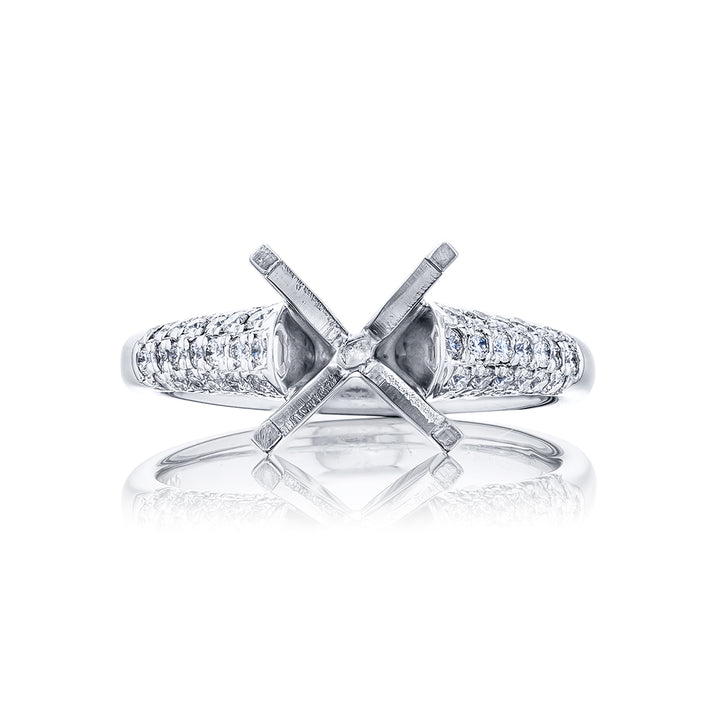 Beautiful diamond semi-mount featuring round diamonds in a 3 sided micro pave setting. Handcrafted in pure platinum.