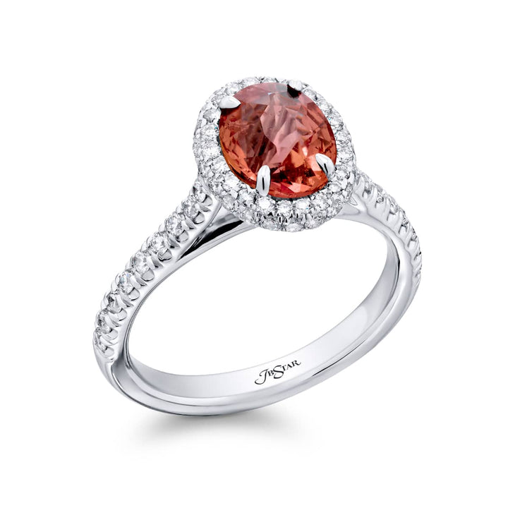Platinum Oval Padparadscha Sapphire Certified Micro Pave Ring