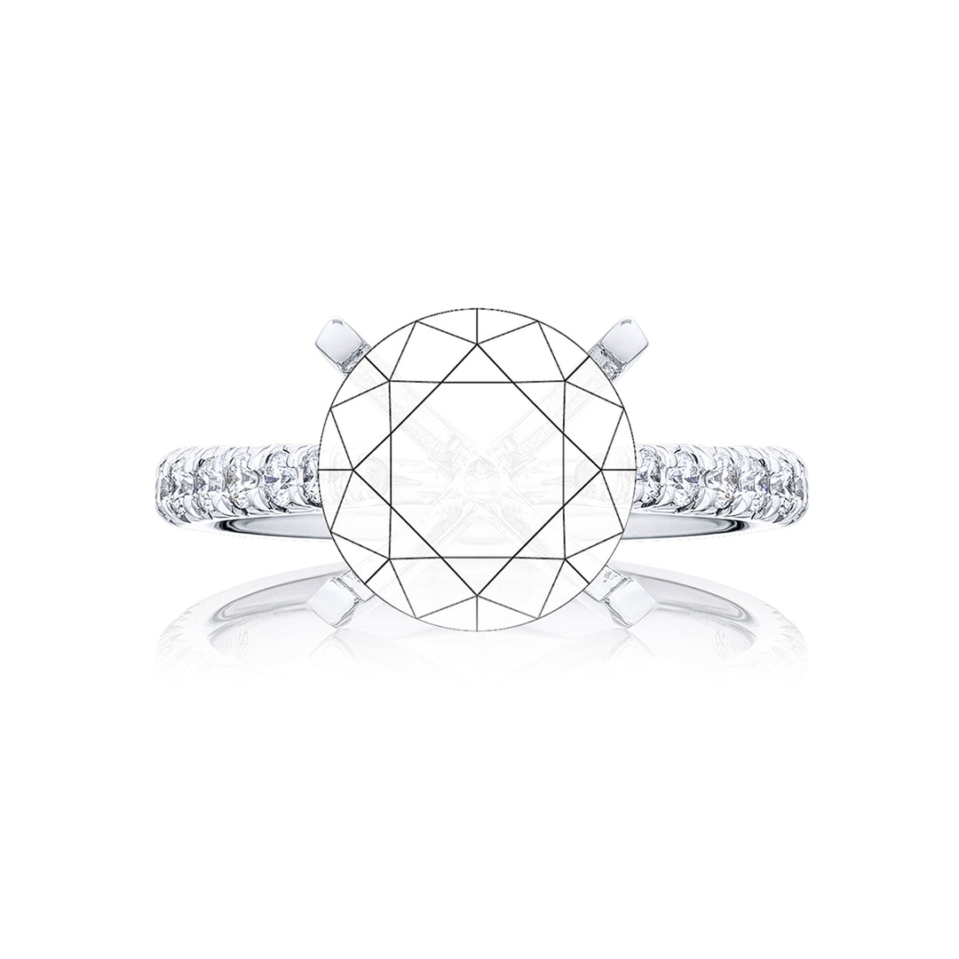 Dazzling Brilliance: Our timeless diamond semi-mount. These eighteen round diamonds are set in cut down setting handcrafted in pure platinum.